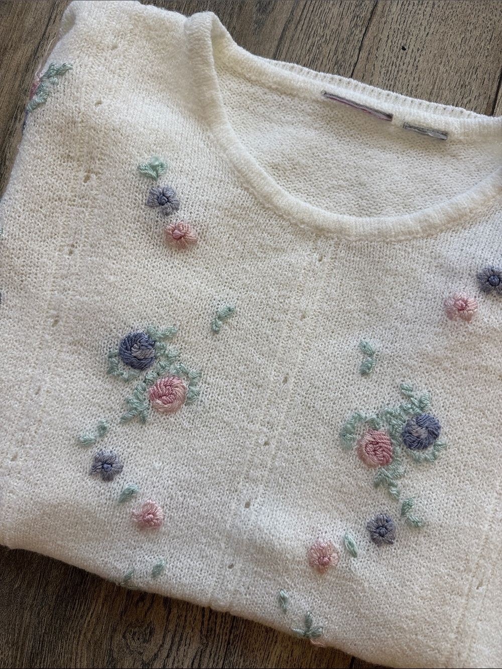 Cottage Core Floral Embroidered Short Sleeve Sweater